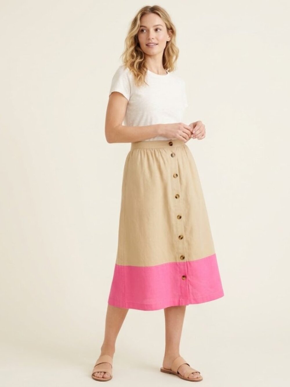 NWT J. Crew Pink and Tan Button-Down Skirt size XL
